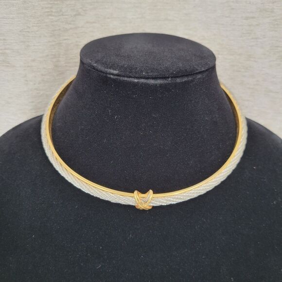 Vintage Two Tone Gold and Silver Choker Necklace - Picture 2 of 15